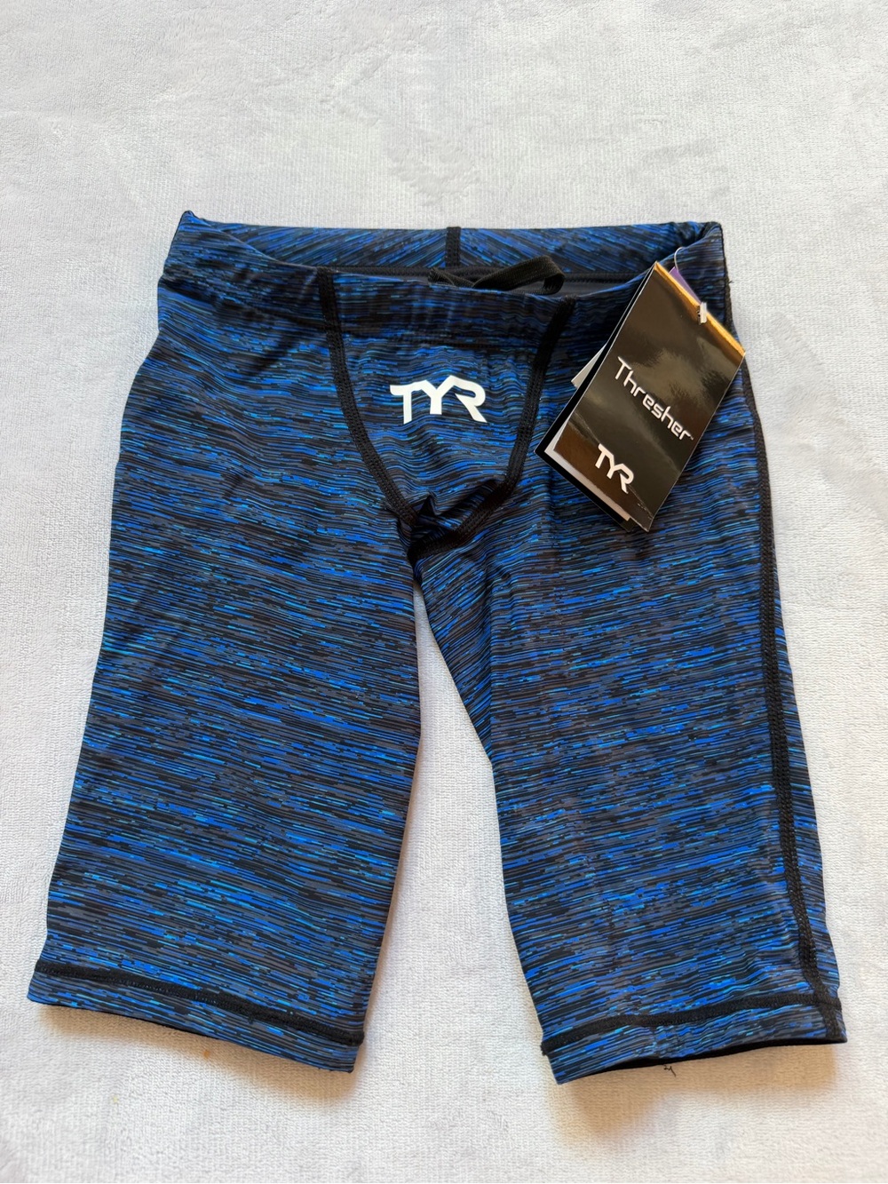 TYR Thresher Tech Suit Racing Blue Black Competitive Swim Team Jammers Size 20